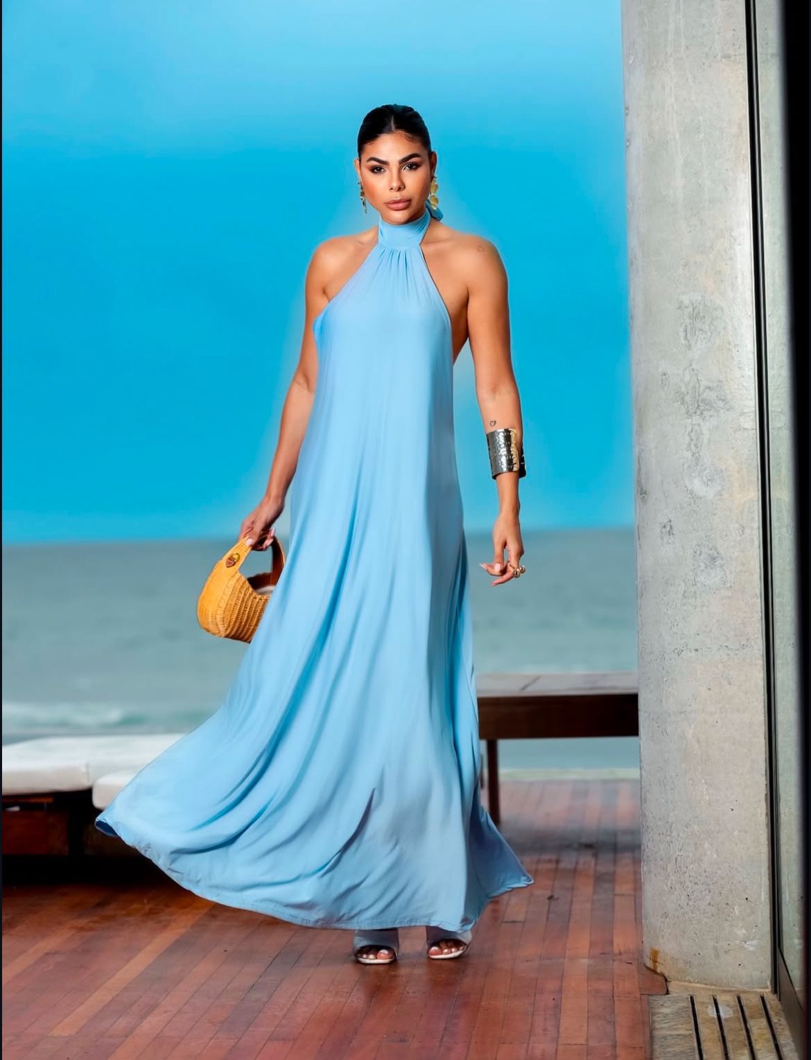 Vestido gola alta frente única Tamanho único - Tecido Fluity