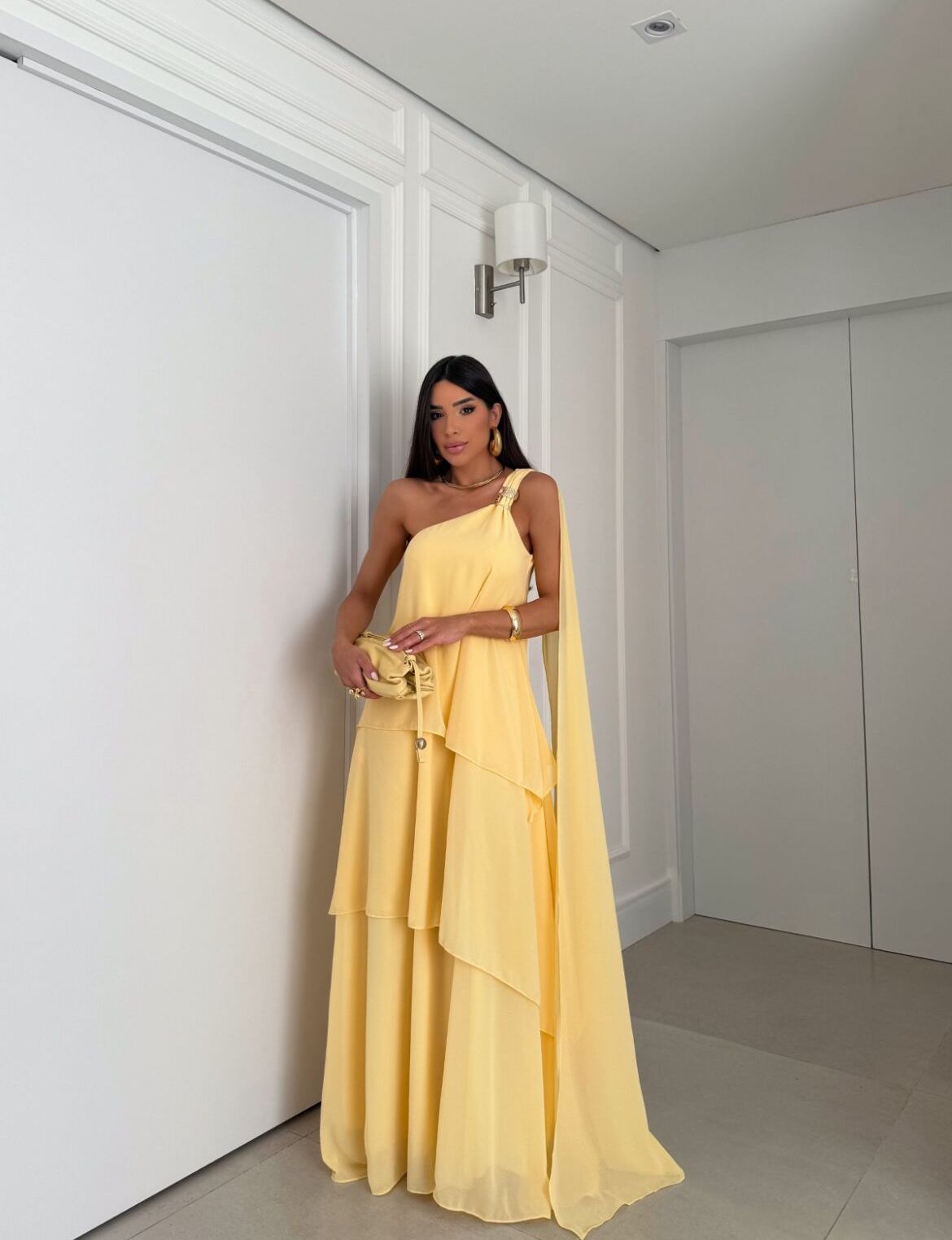 Vestido Longo Festa - Tecido Crepe Chiffon