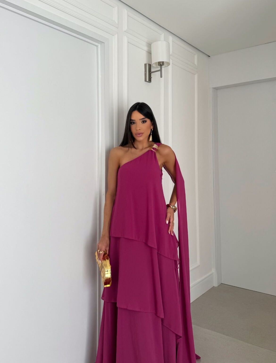 Vestido Longo Festa - Tecido Crepe Chiffon