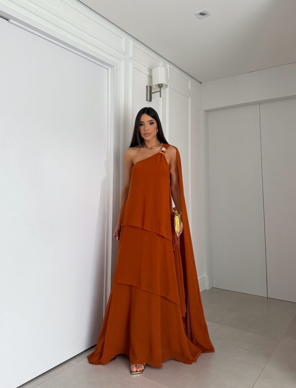 Vestido Longo Festa - Tecido Crepe Chiffon