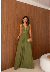 Vestido Longo Com Recortes - Tecido Micro Tule