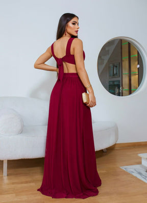 Vestido Longo Com Recortes - Tecido Micro Tule