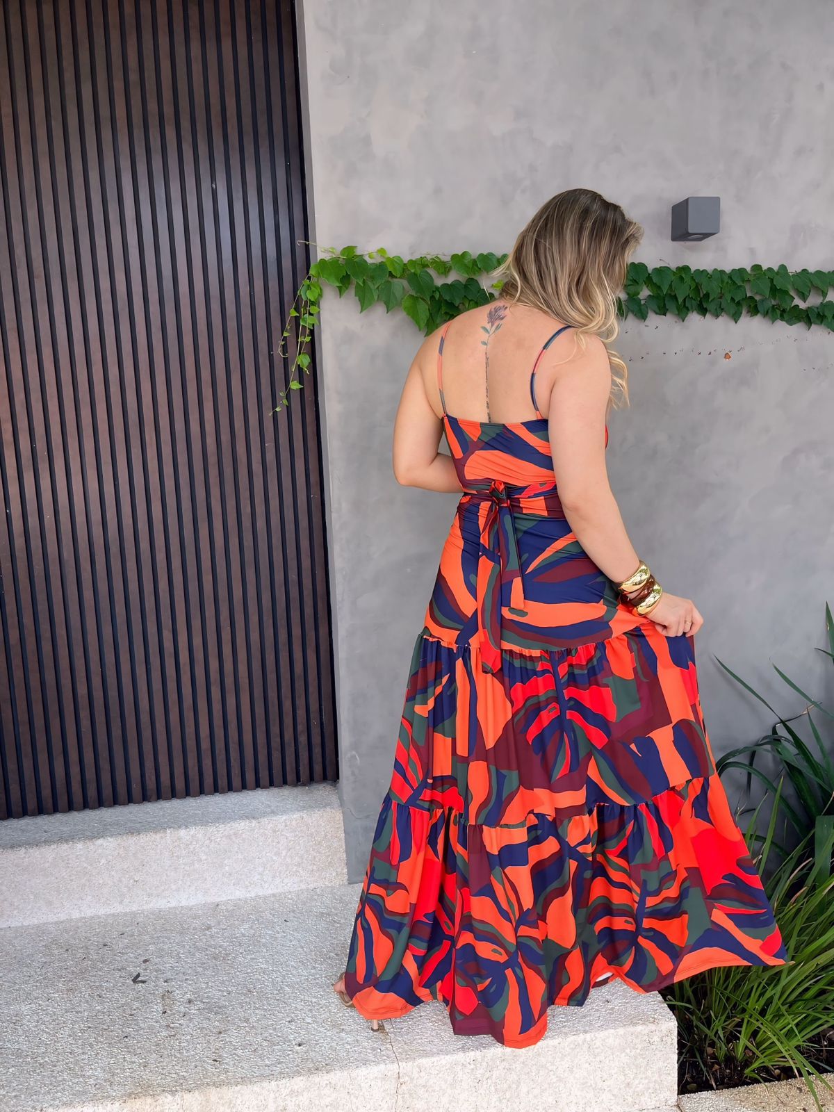 vestido longo estampado