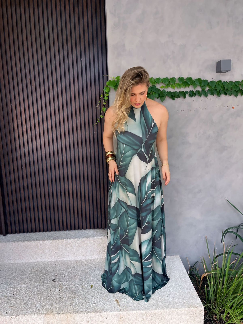 vestido longo frente unica estampado