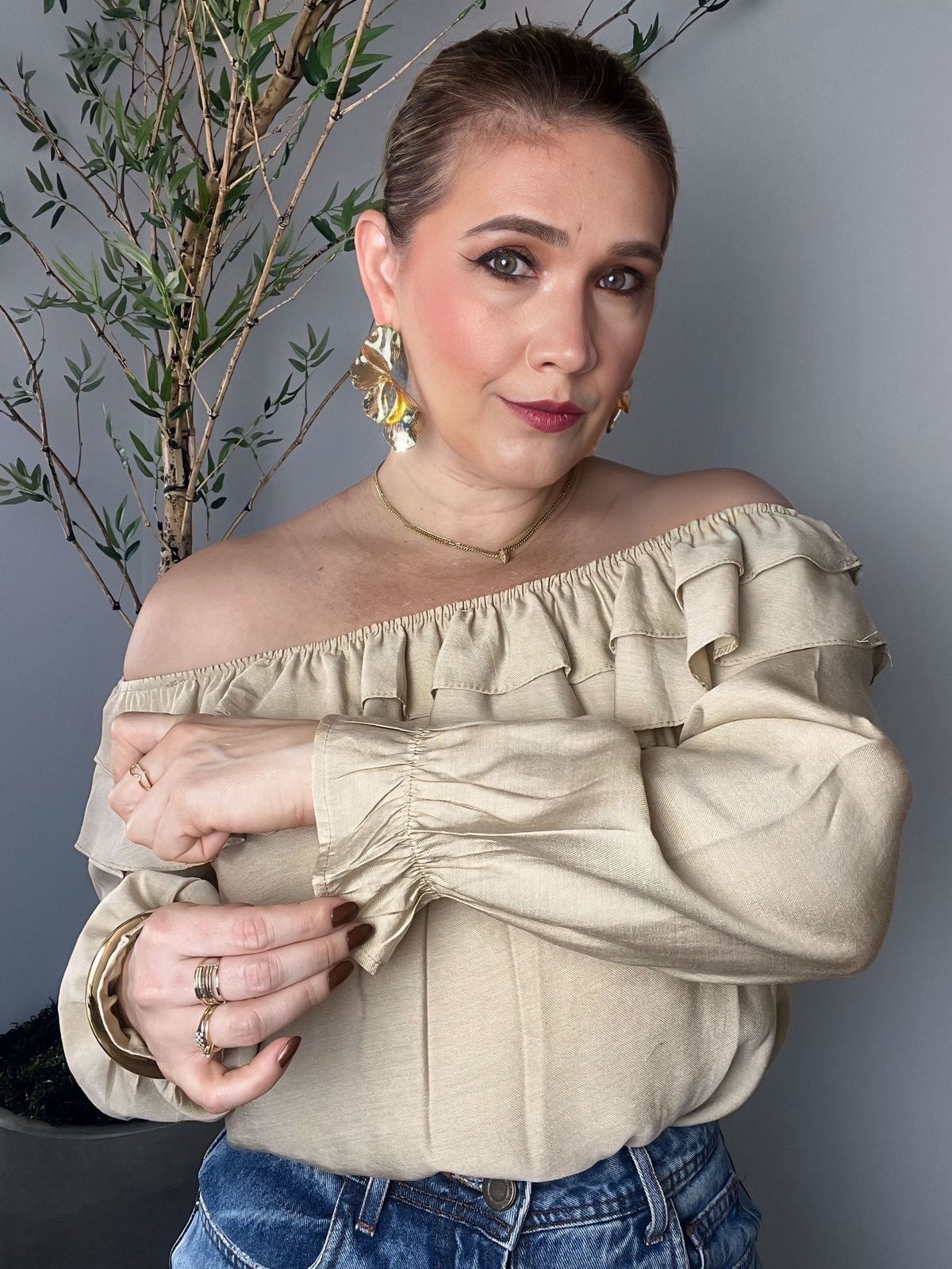 Blusa Ombro a Ombro Manga longa