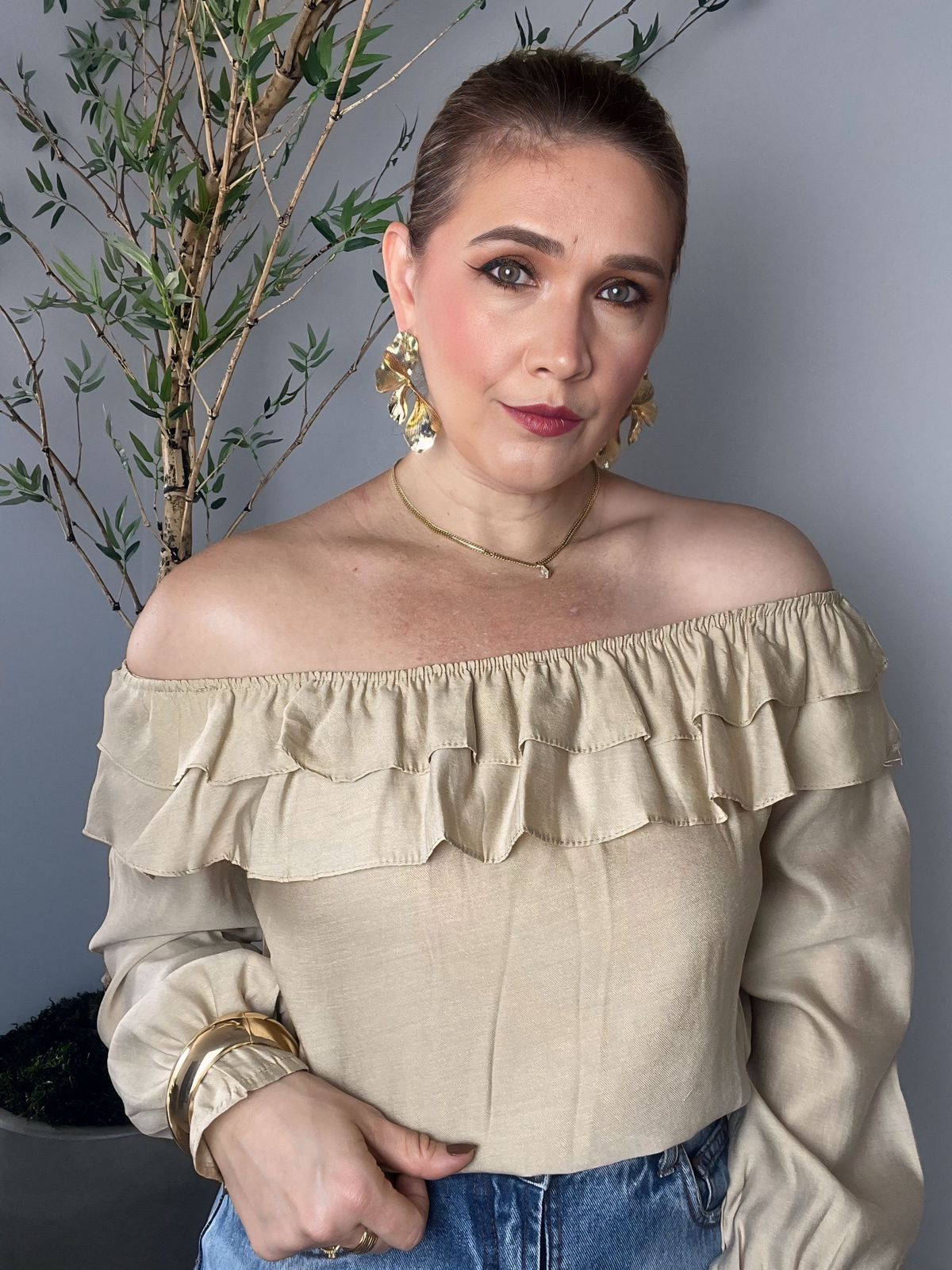 Blusa Ombro a Ombro Manga longa