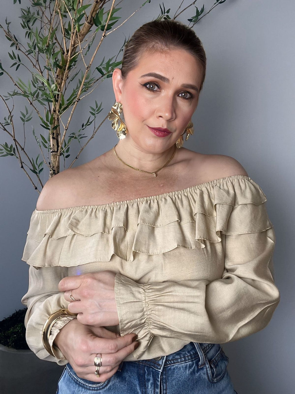 Blusa Ombro a Ombro Manga longa