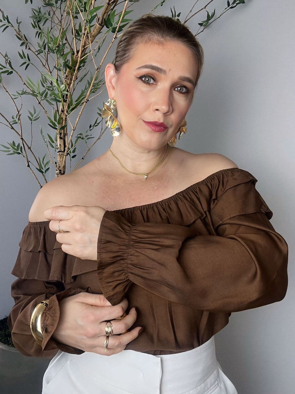 Blusa Ombro a Ombro Manga longa