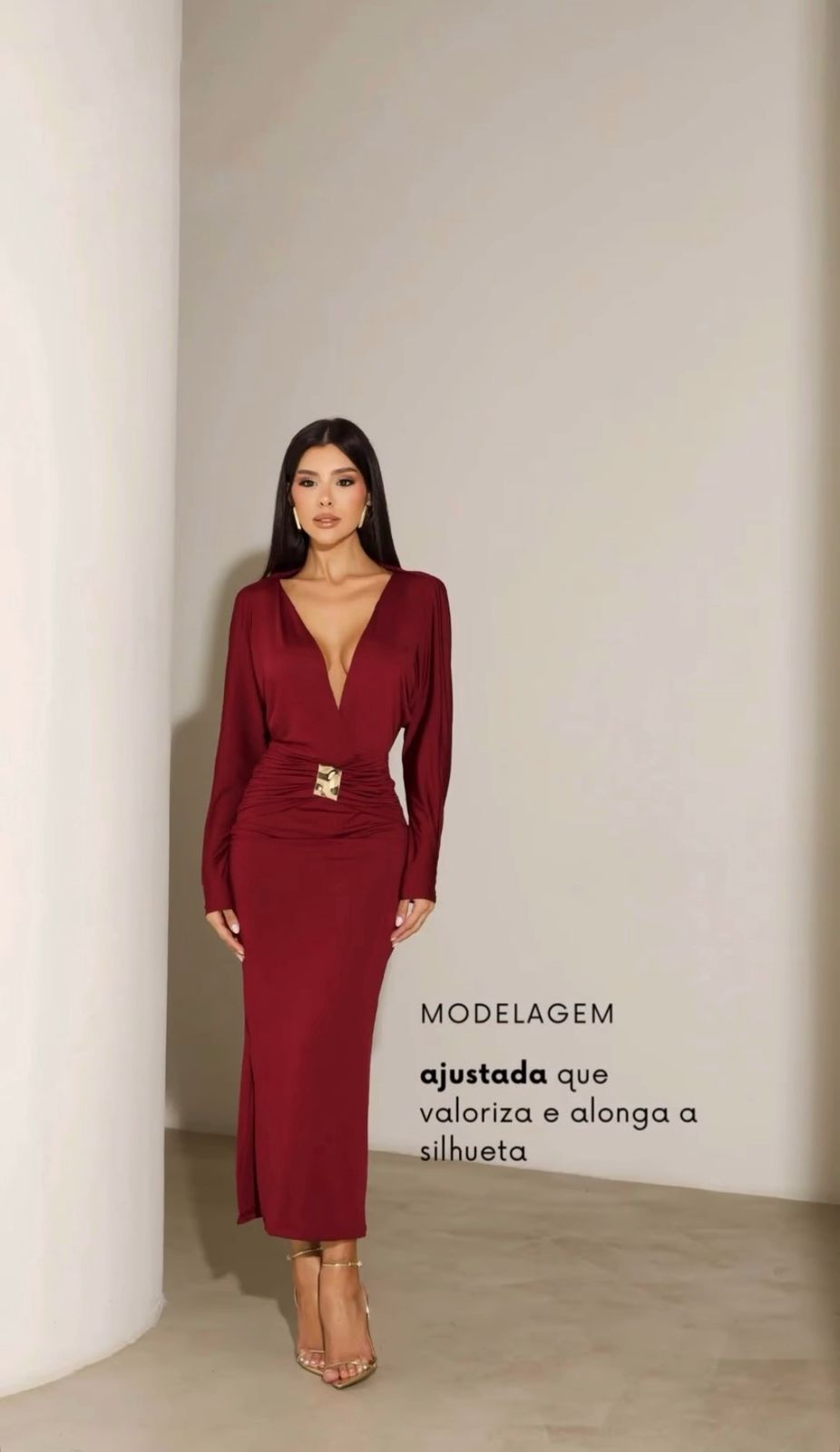 vestido midi decote v