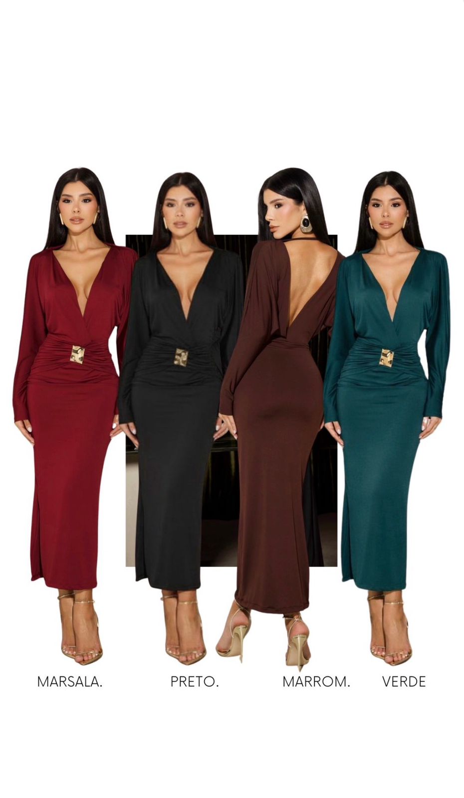 vestido midi decote v