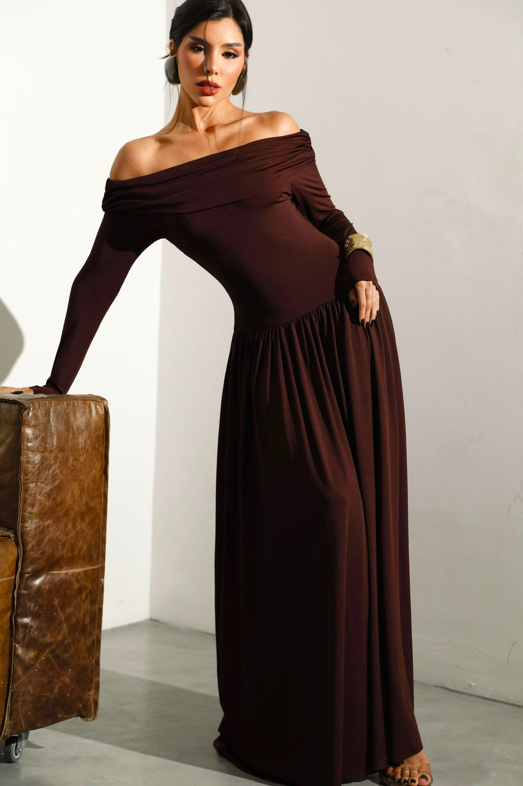 vestido ombro a ombro longo