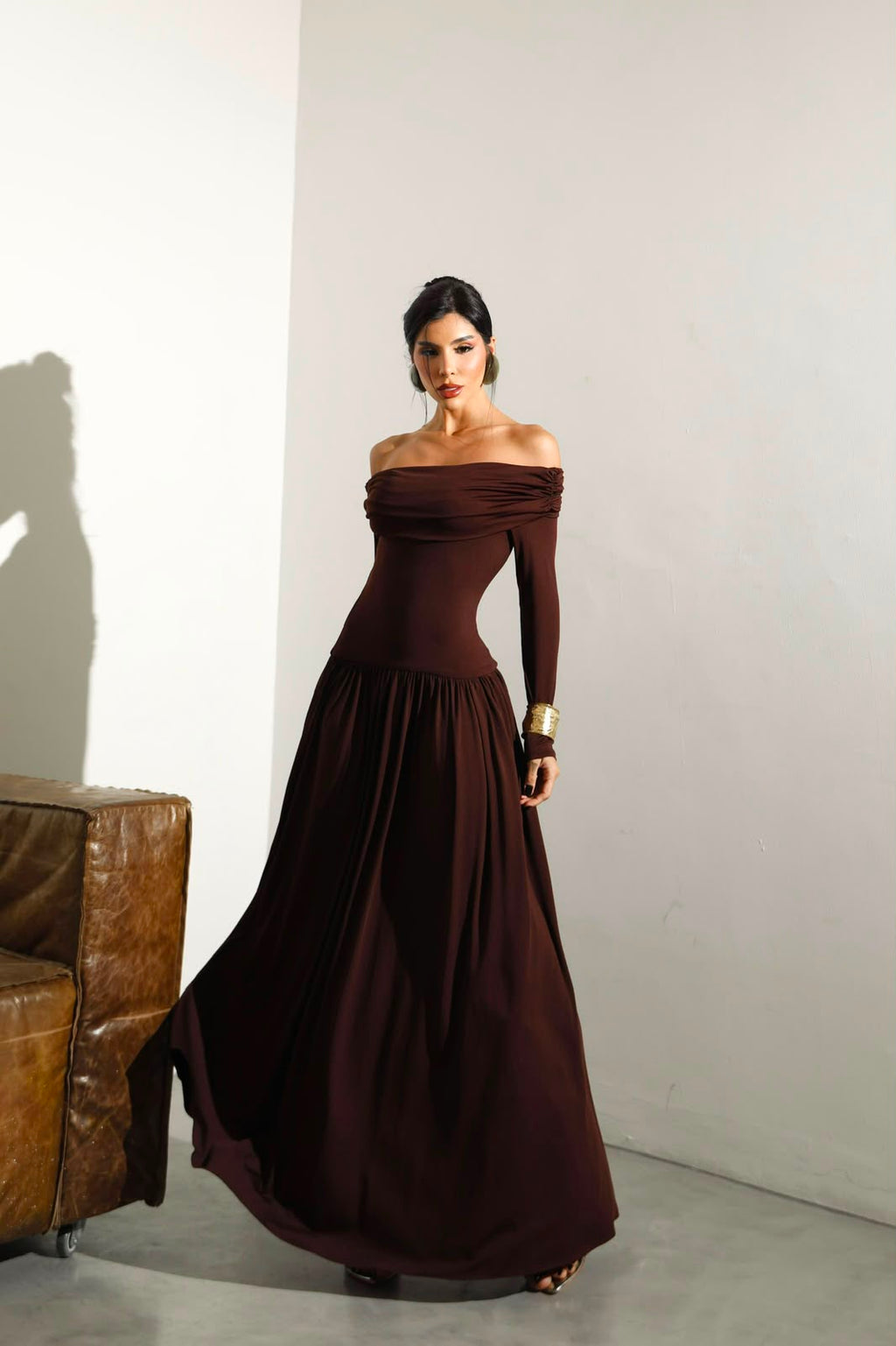 vestido ombro a ombro longo