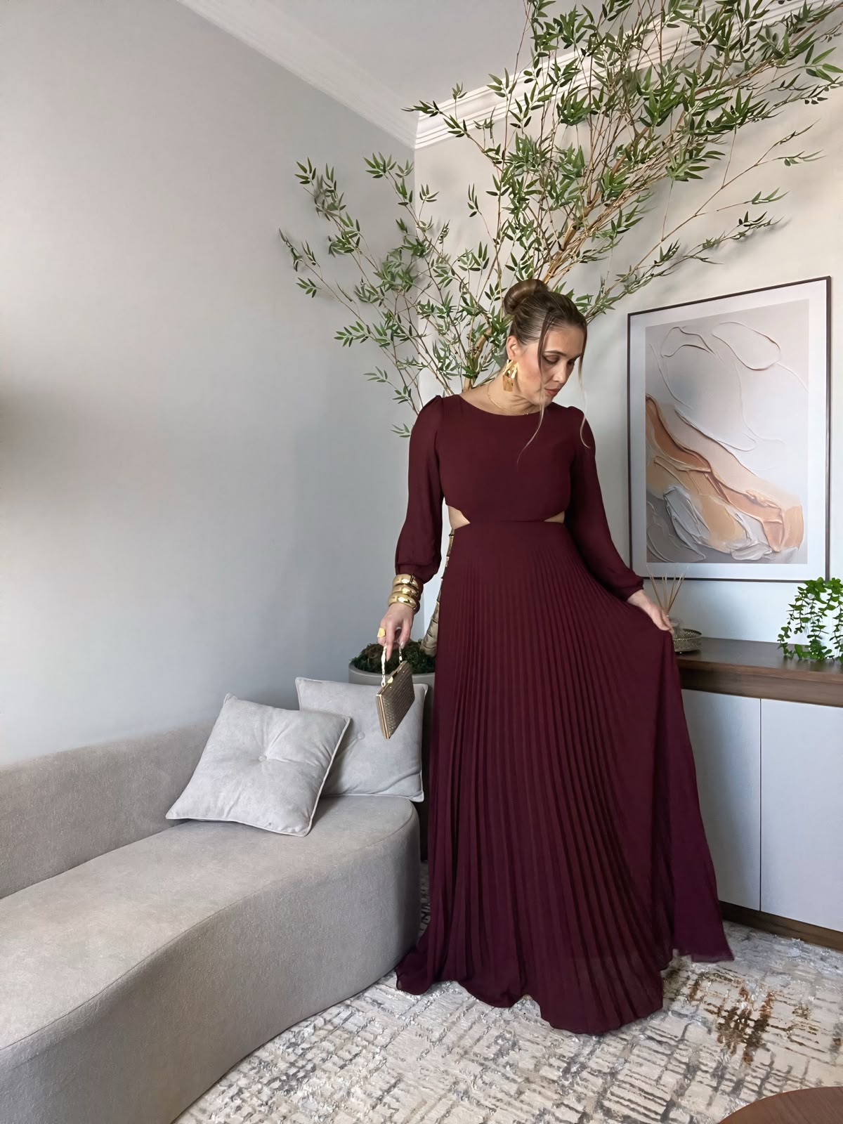 vestido manga longa costas nua