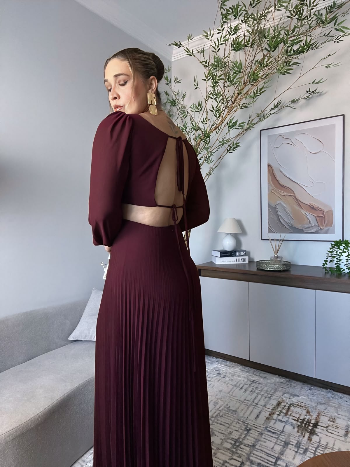 vestido manga longa costas nua