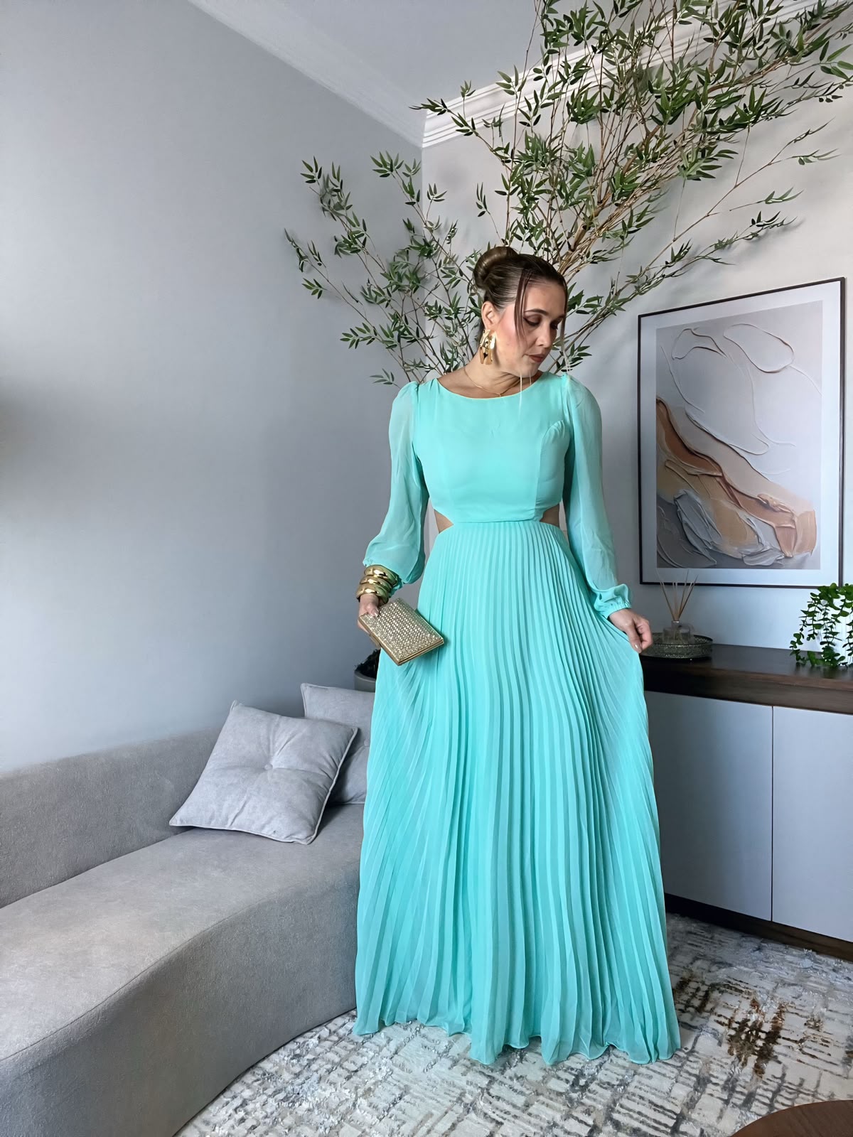 vestido manga longa costas nua