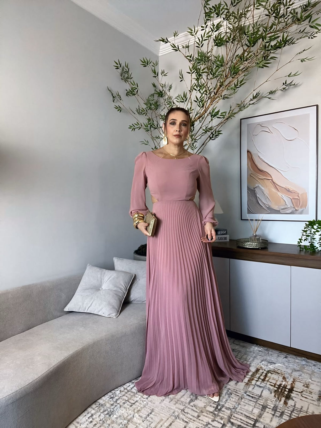vestido manga longa costas nua