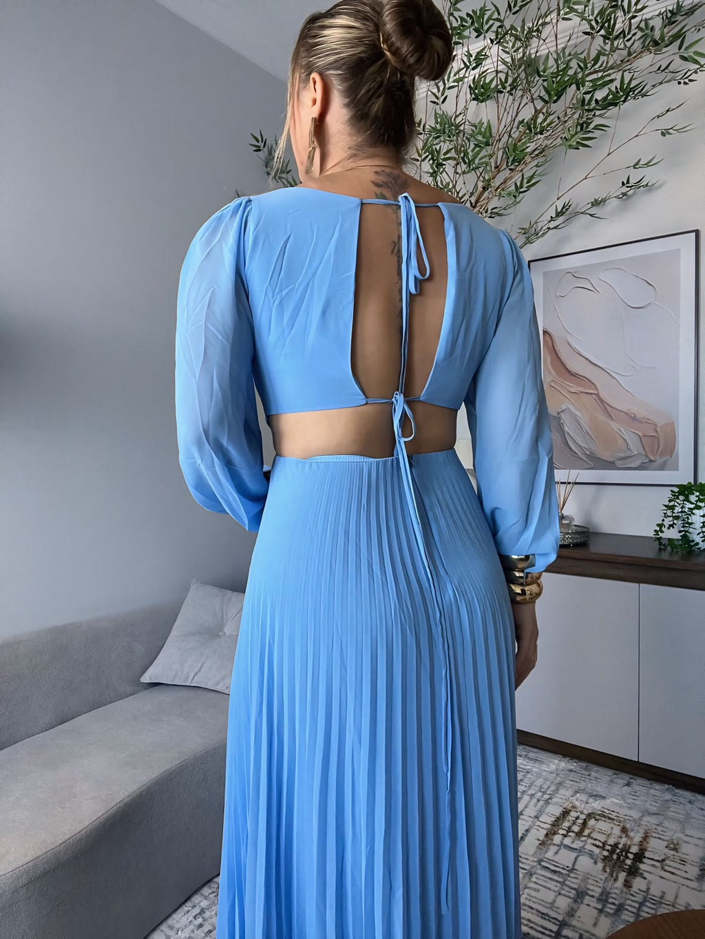 vestido manga longa costas nua