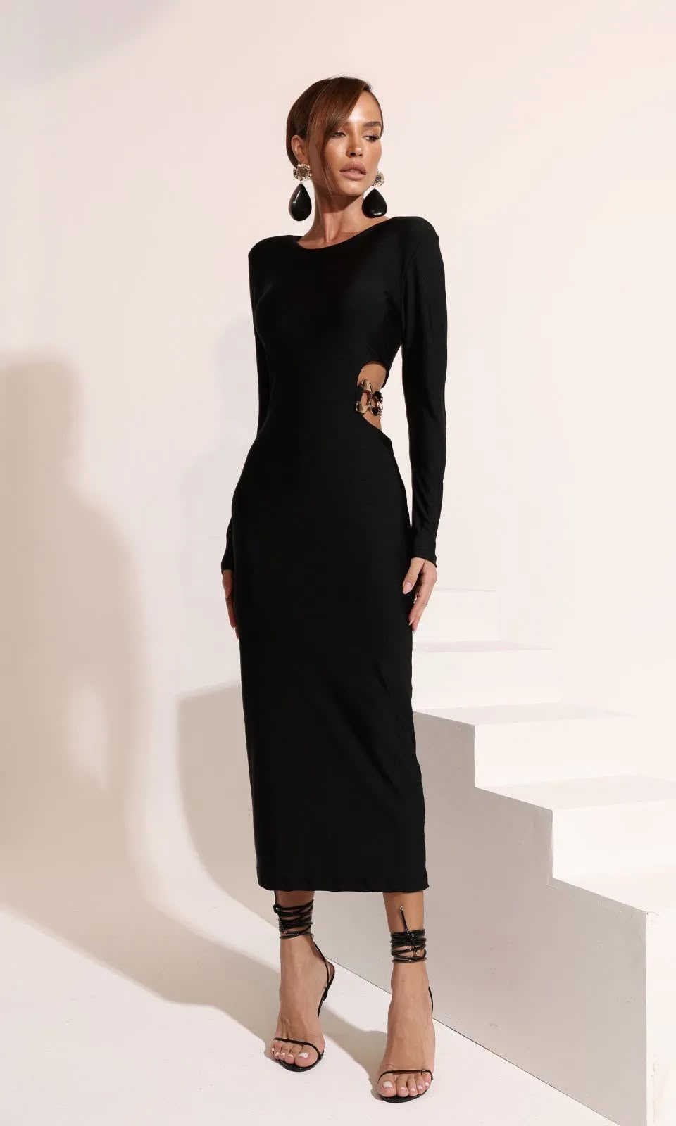 vestido midi manga longa