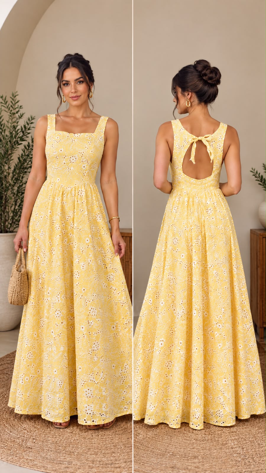 vestido longuete em lese bordado