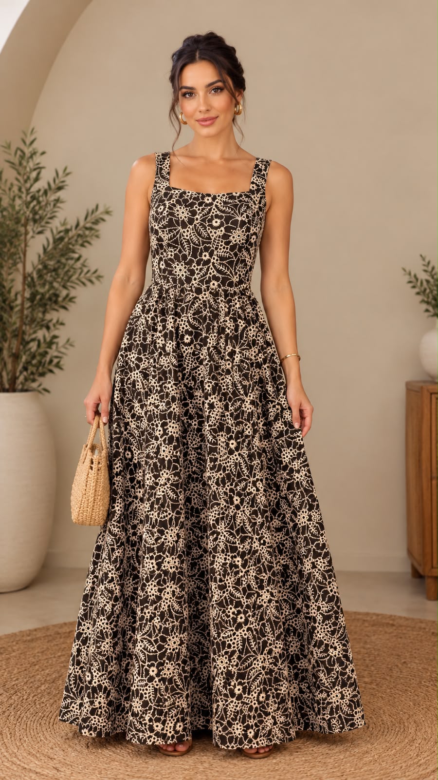 vestido longuete em lese bordado