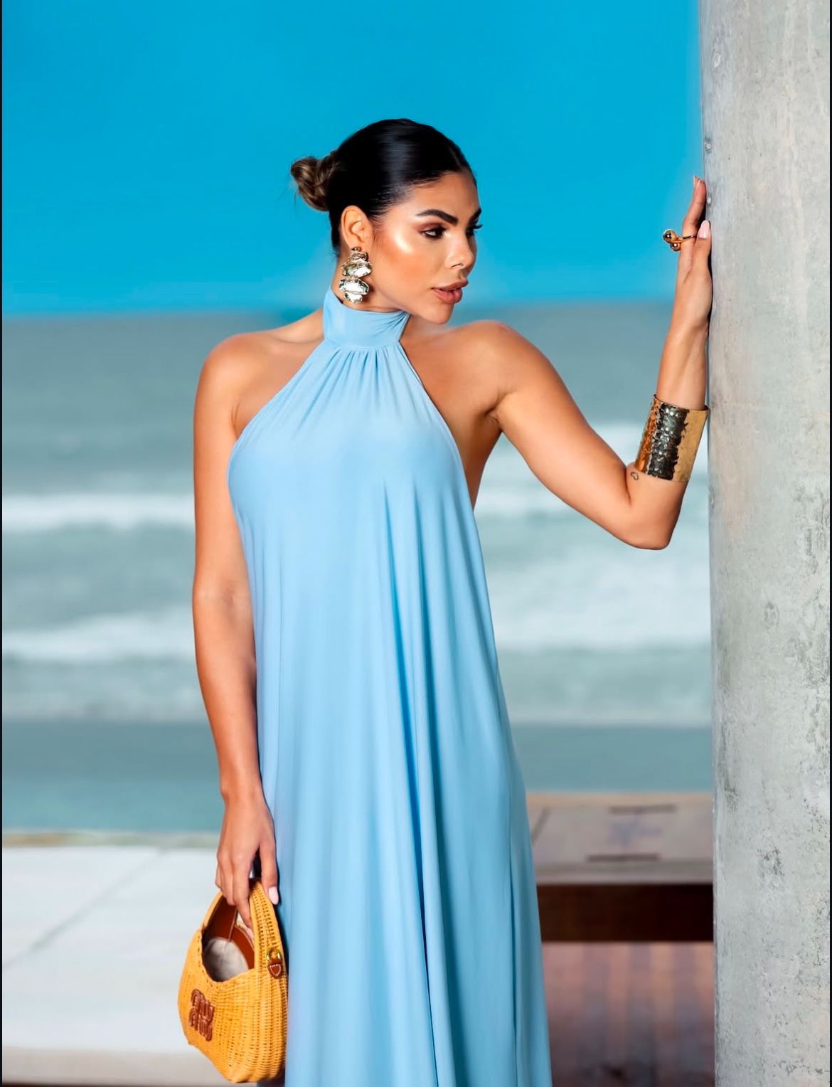 Vestido gola alta frente única Tamanho único - Tecido Fluity