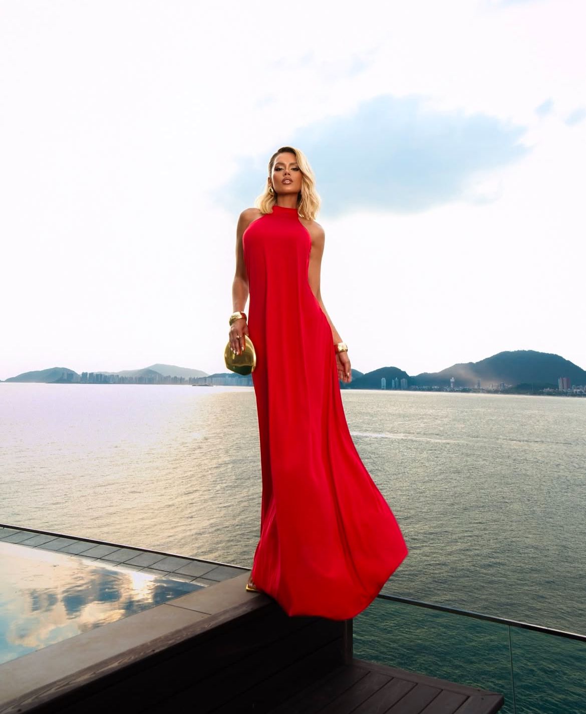 Vestido gola alta frente única Tamanho único - Tecido Fluity