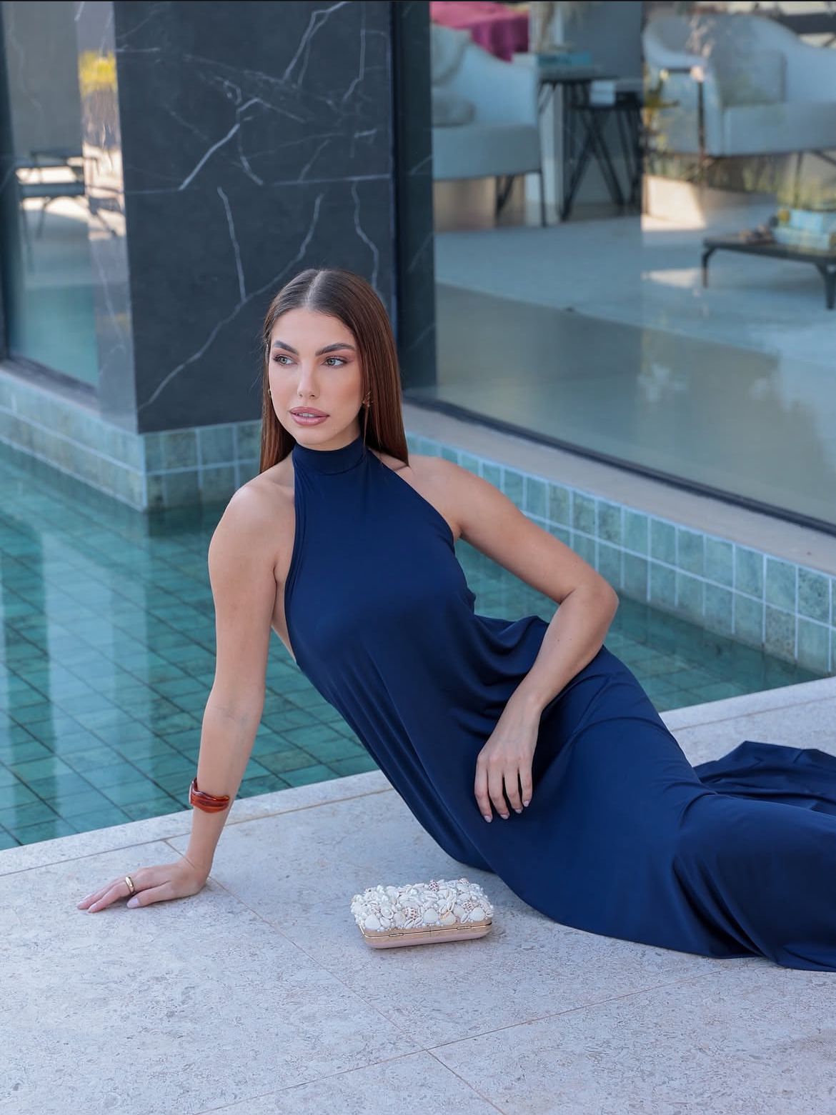 Vestido gola alta frente única Tamanho único - Tecido Fluity