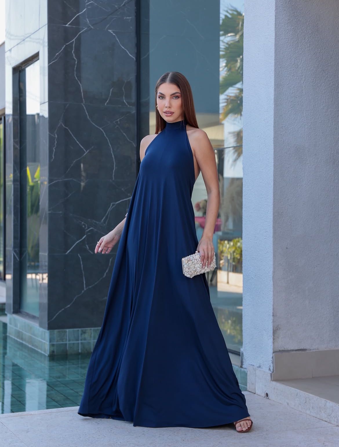 Vestido gola alta frente única Tamanho único - Tecido Fluity