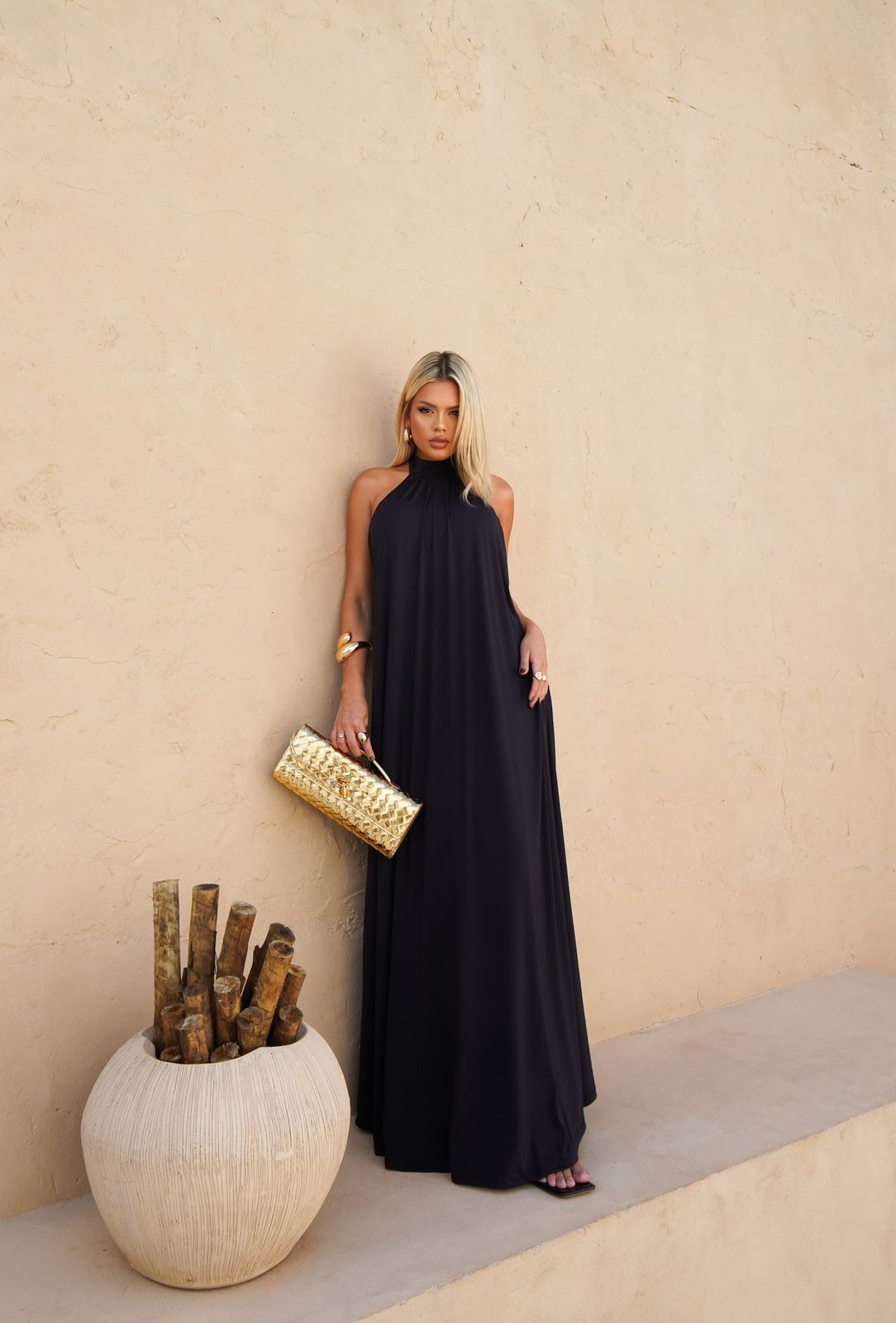 Vestido gola alta frente única Tamanho único - Tecido Fluity