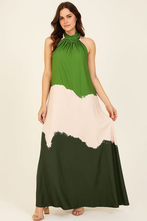 Vestido longo gola alta - Tecido Fluity