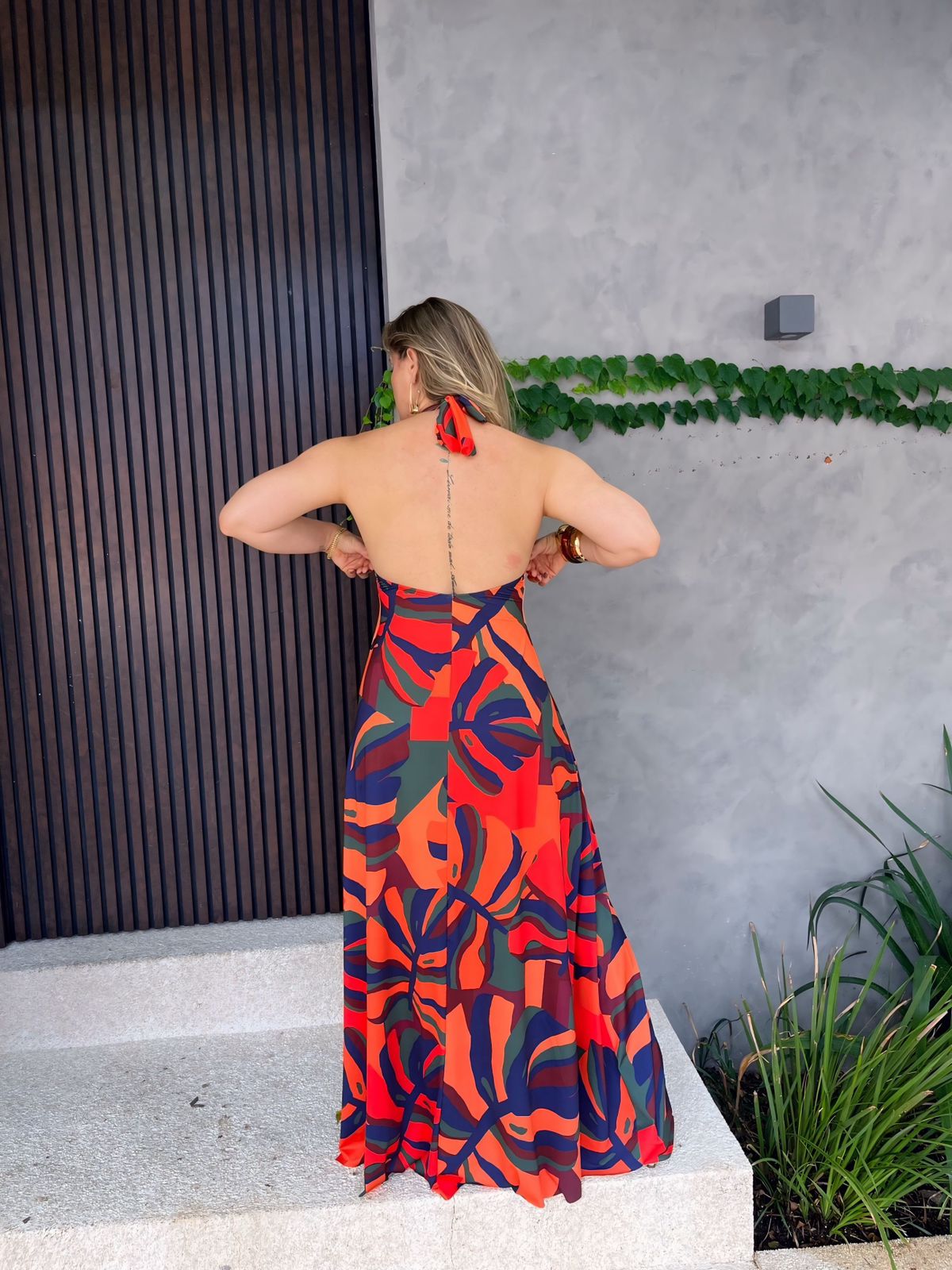 vestido longo frente unica estampado