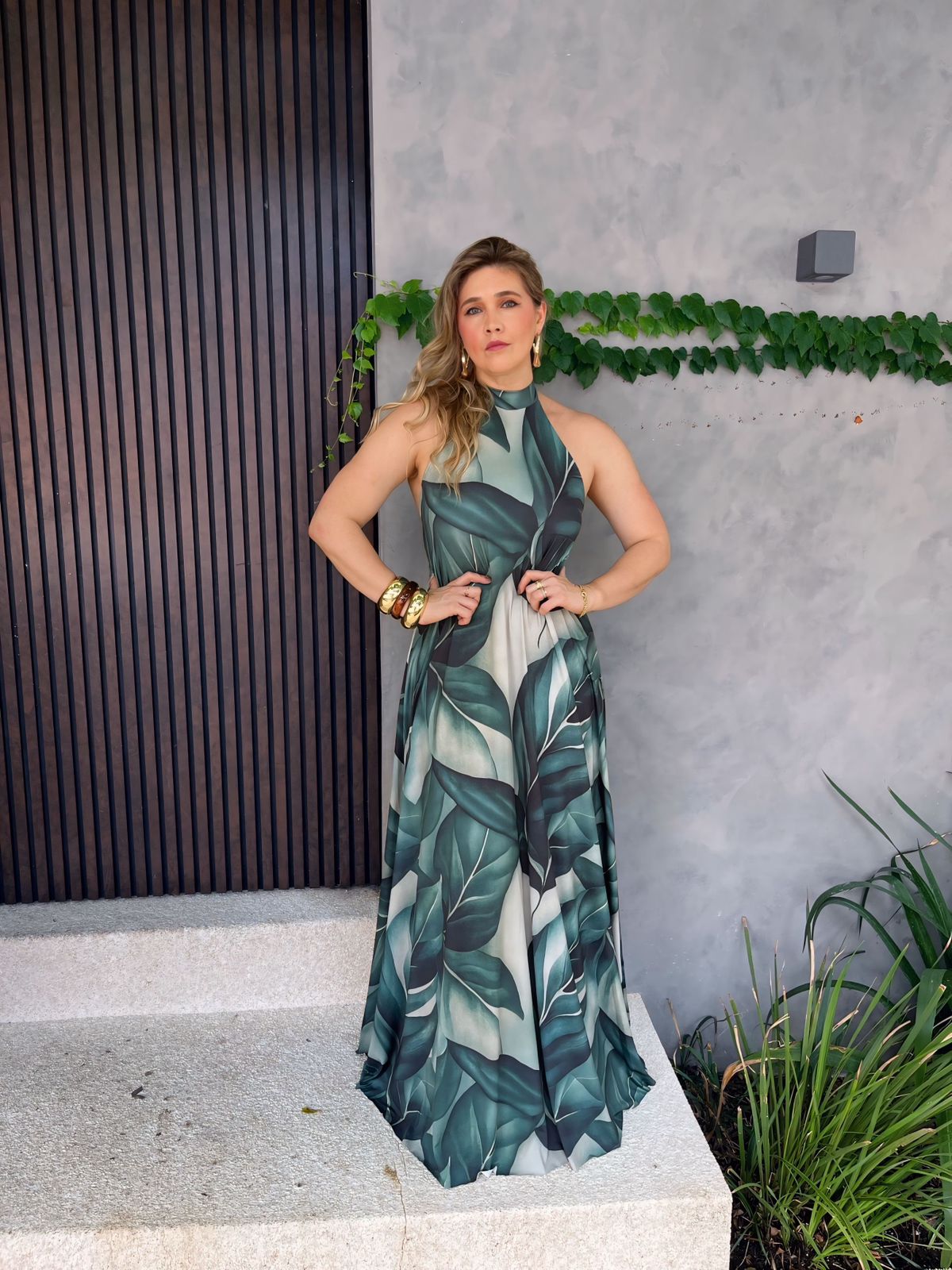 vestido longo frente unica estampado