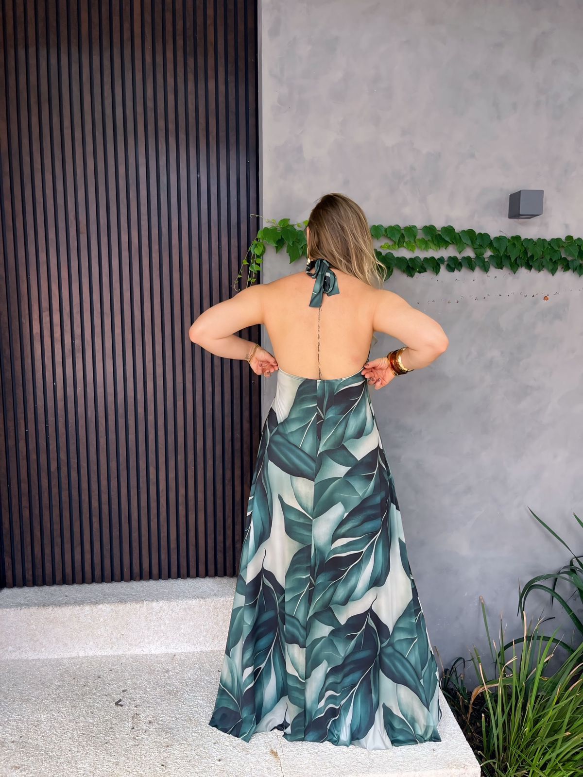 vestido longo frente unica estampado