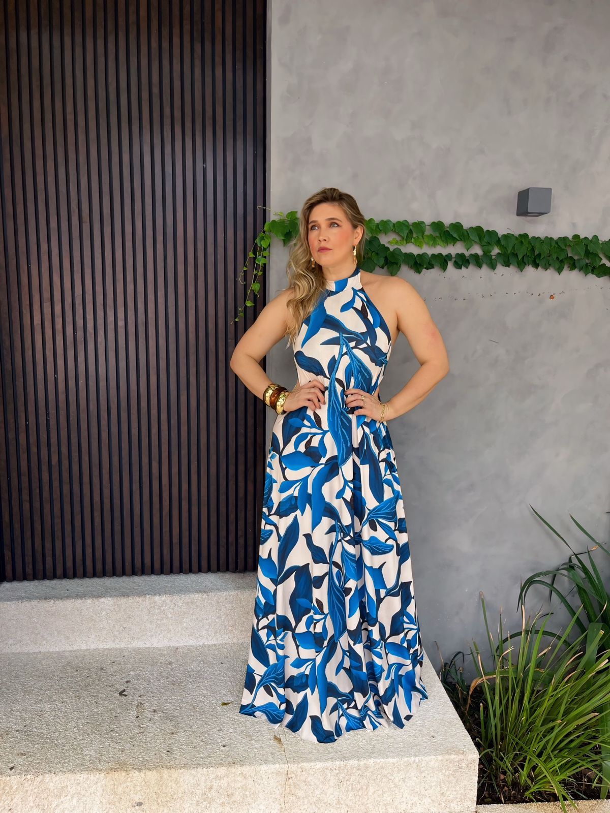 vestido longo frente unica estampado