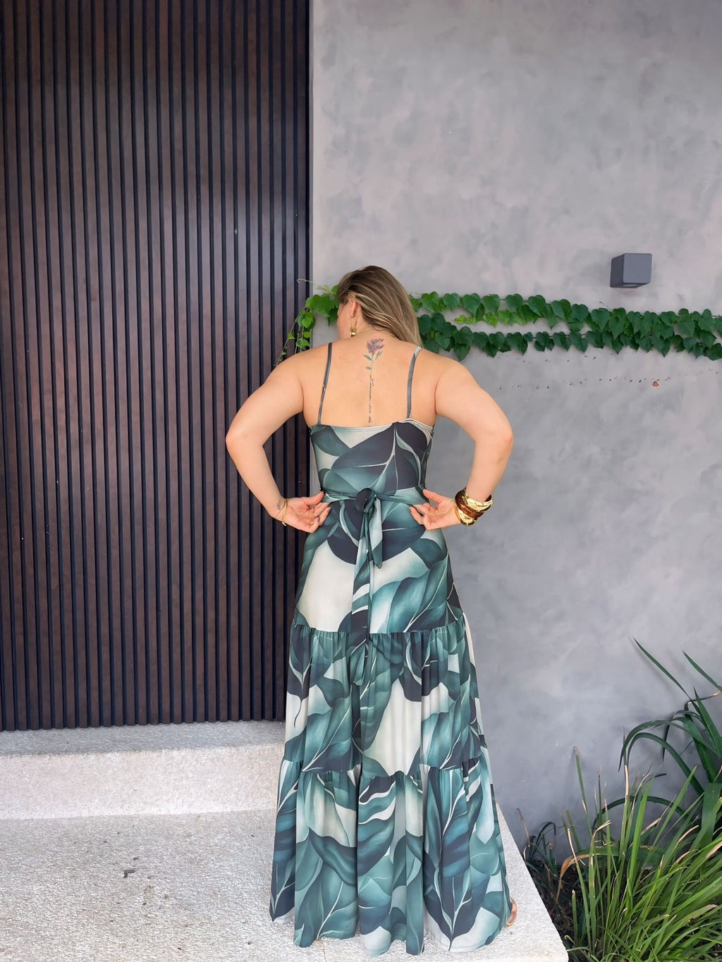 vestido longo frente unica estampado