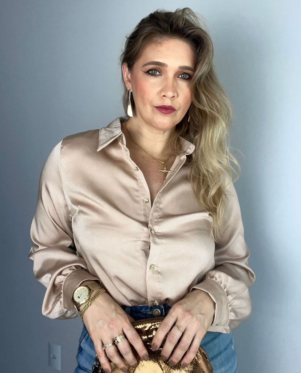 camisa acetinada social