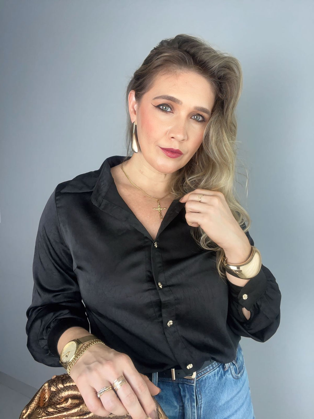 camisa acetinada social