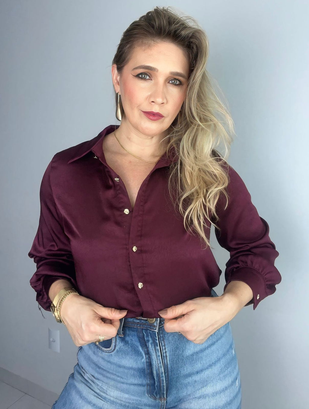 camisa acetinada social