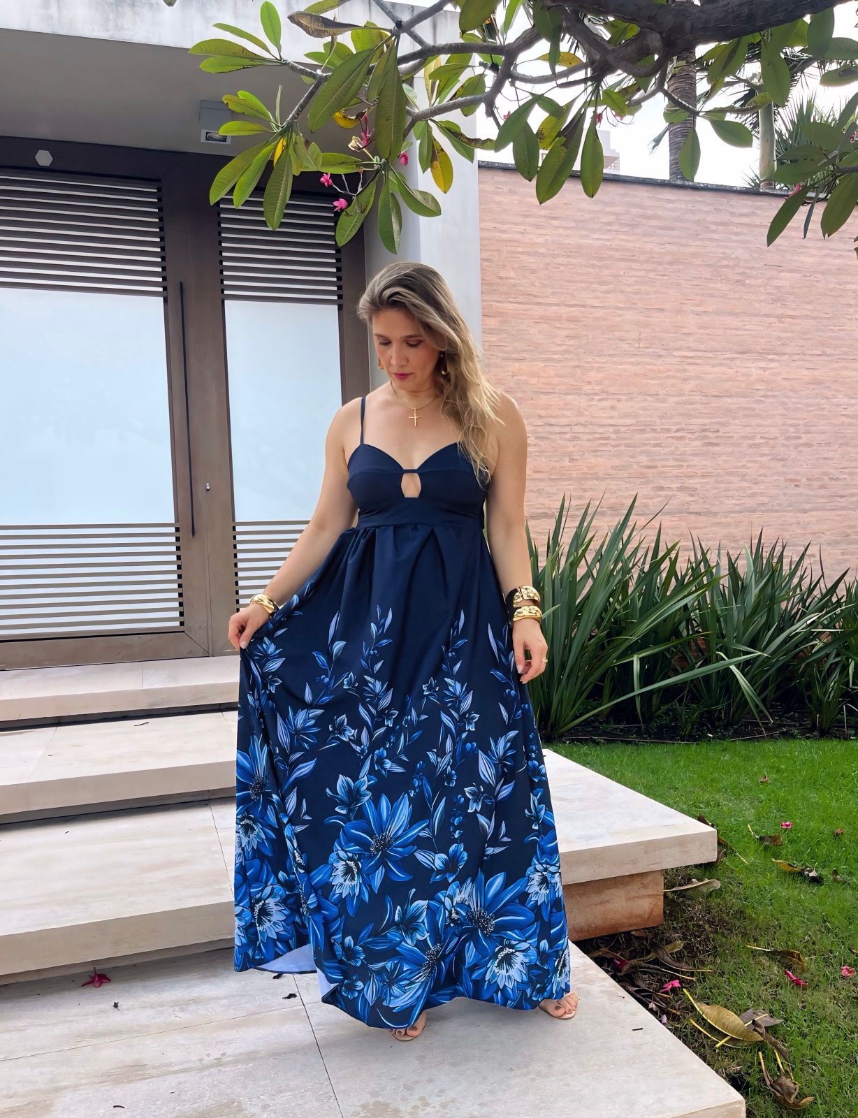 vestido longo floral
