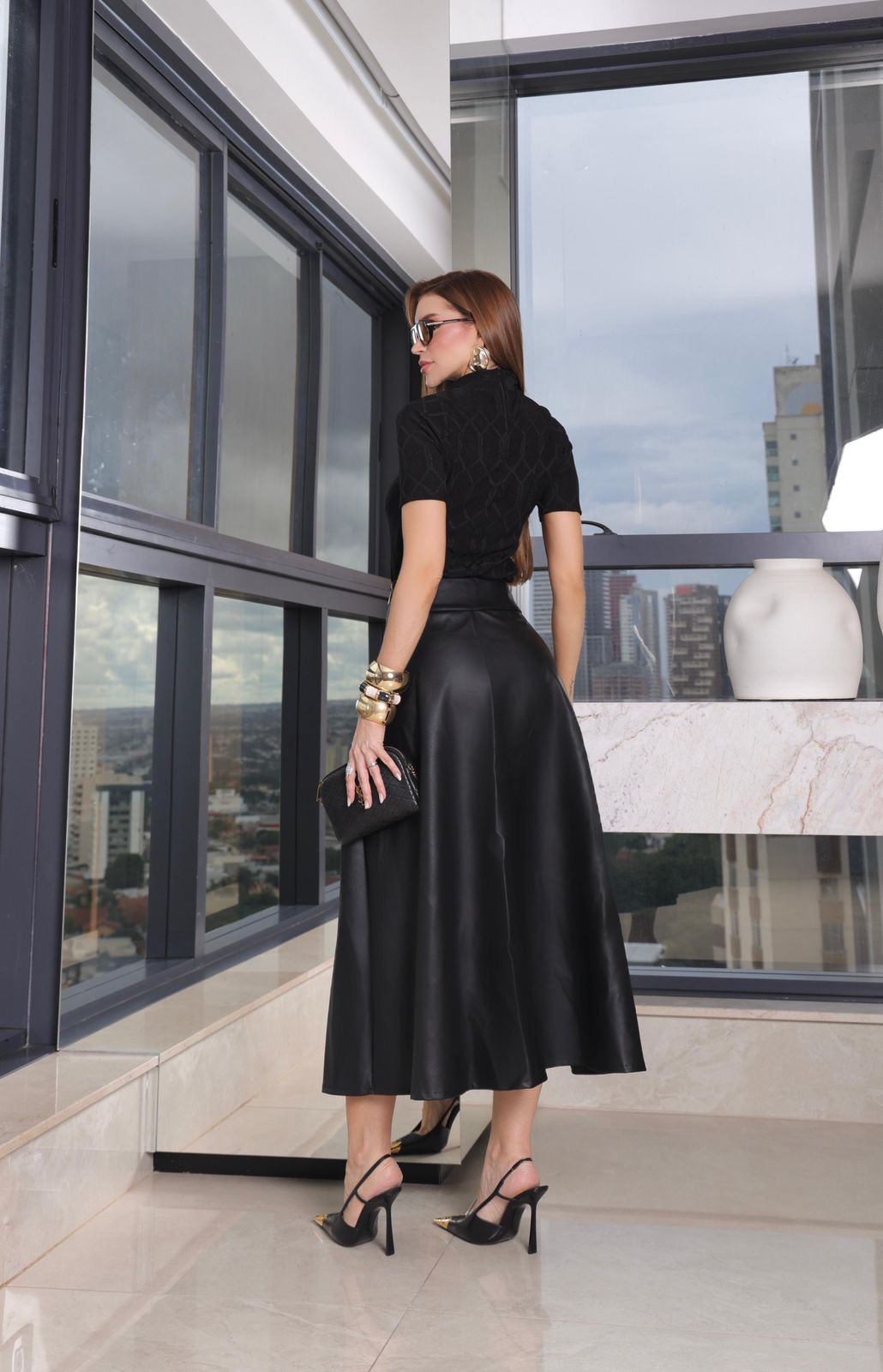 SAIA MIDI COURO RAYON