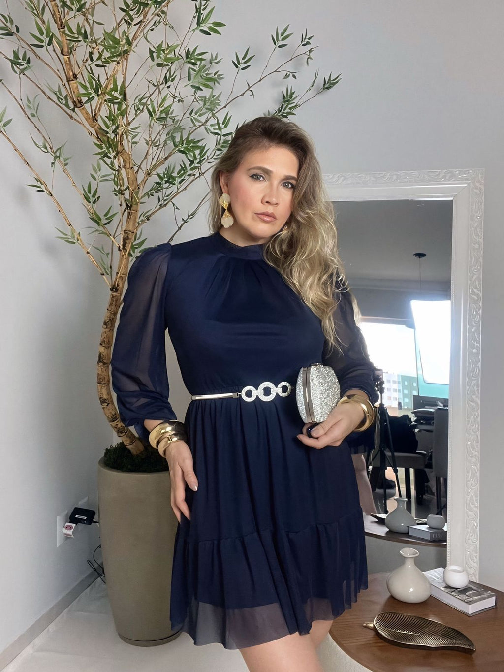 vestido curto manga longa