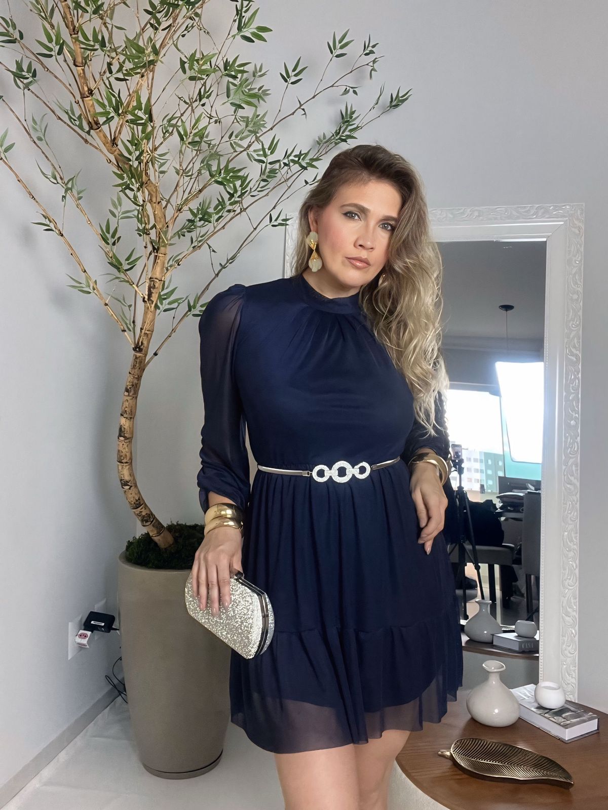 vestido curto manga longa
