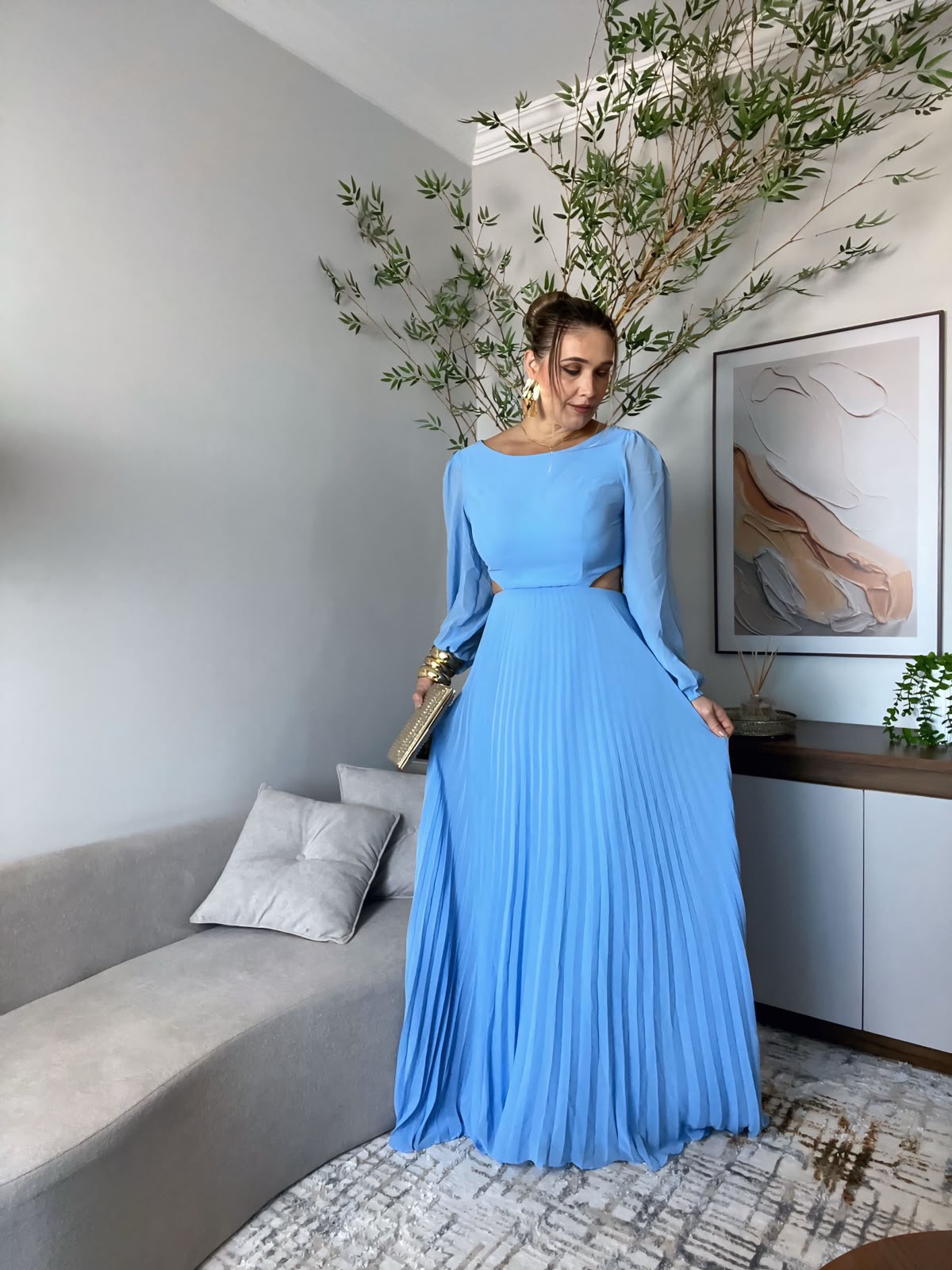vestido manga longa costas nua