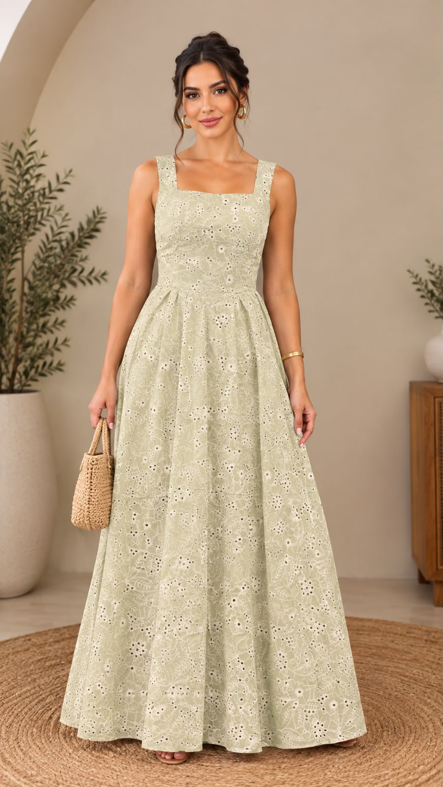 vestido longuete em lese bordado