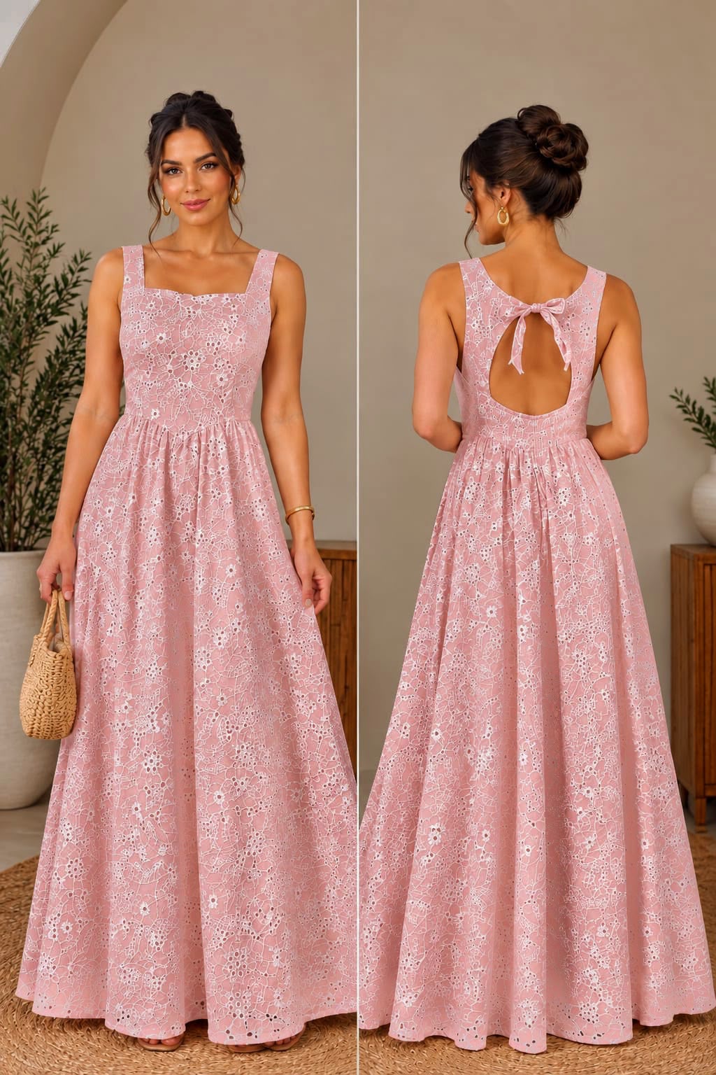 vestido longuete em lese bordado