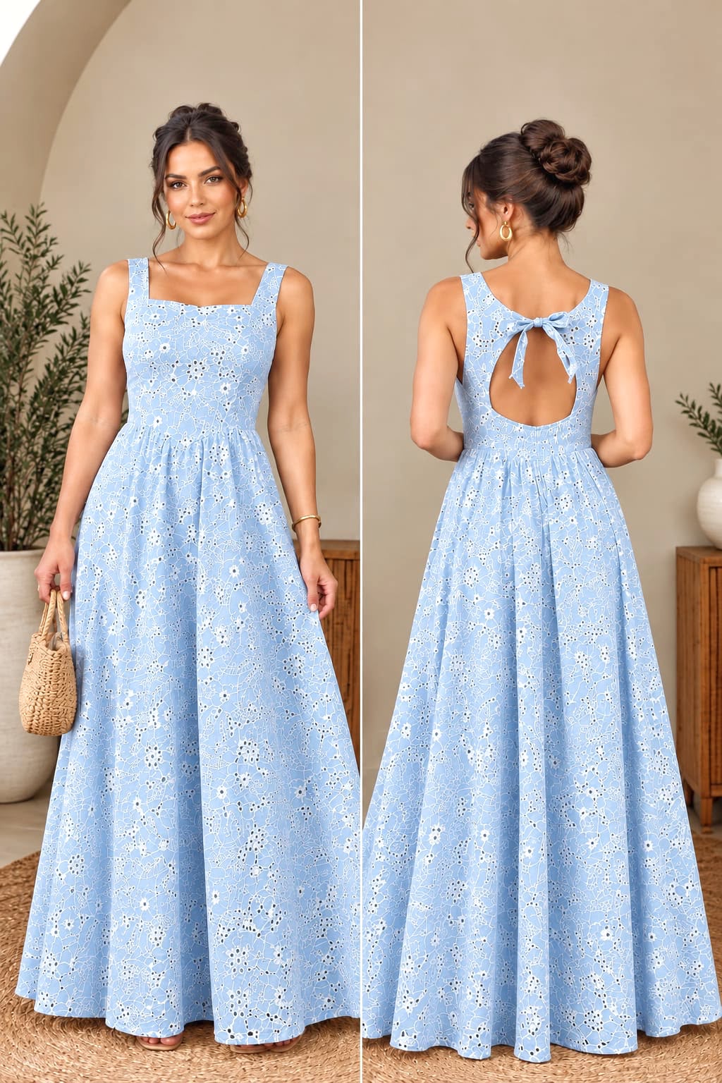 vestido longuete em lese bordado